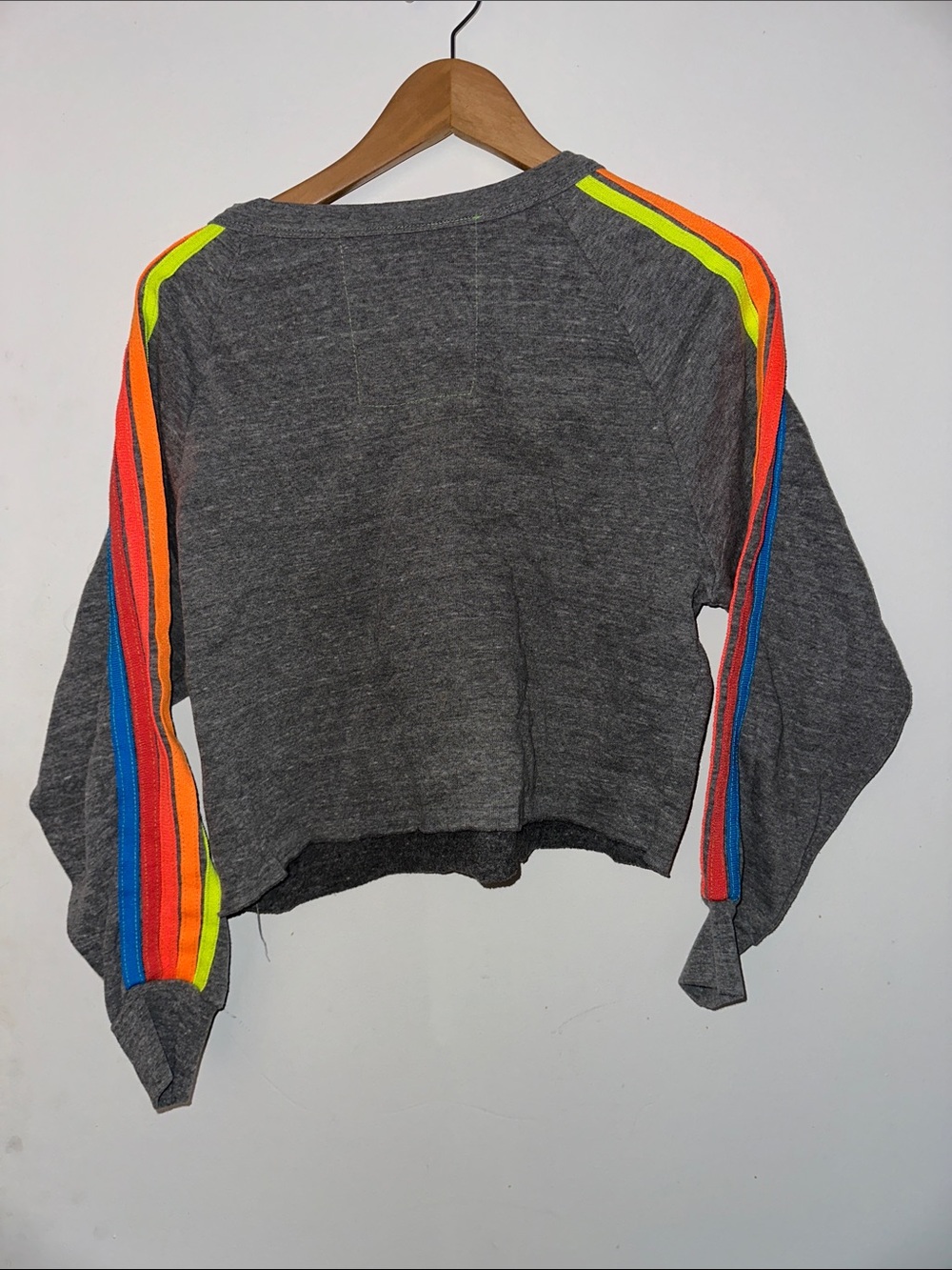 Aviator Nation Gray Sweatshirt with Pink Lightning & Rainbow Stripes - Picture 2 of 3